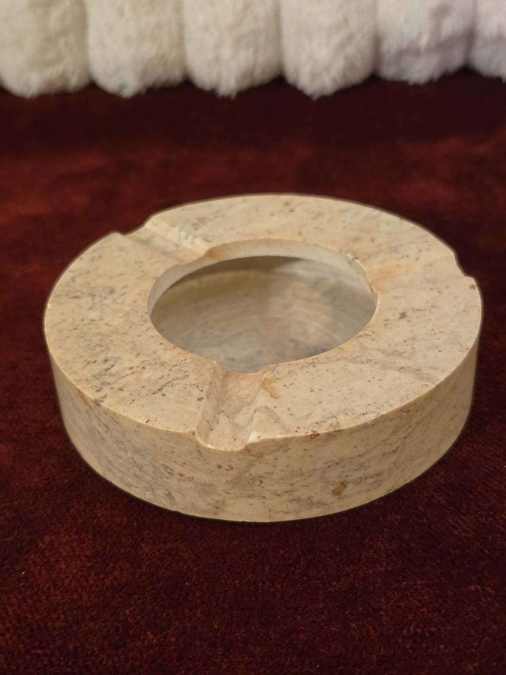 Vintage Mid-Century Cream Marble Round Ashtray - 4" 3-Rest Catchall Dish MCM